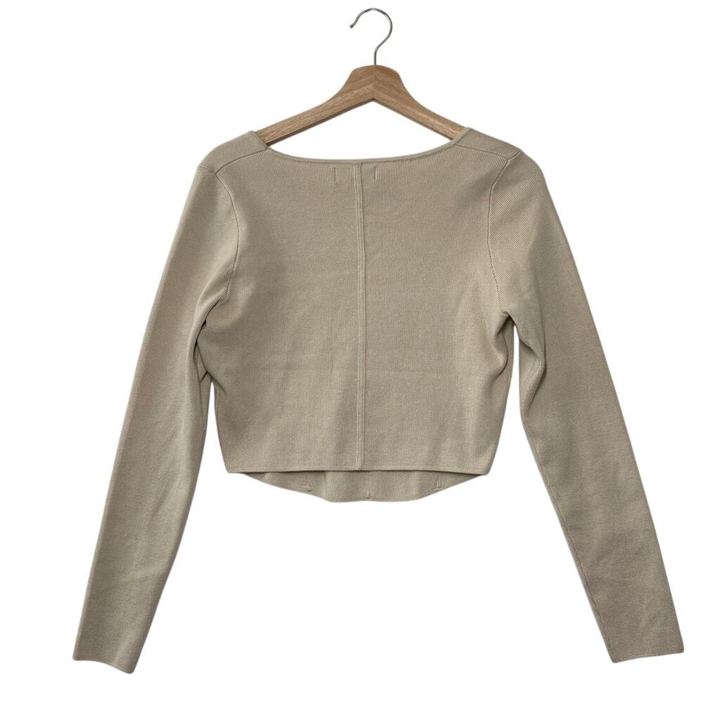 House of Harlow 1960 Cropped Knit Corset Style Top Long Sleeve Cream Sz L - Picture 5 of 7